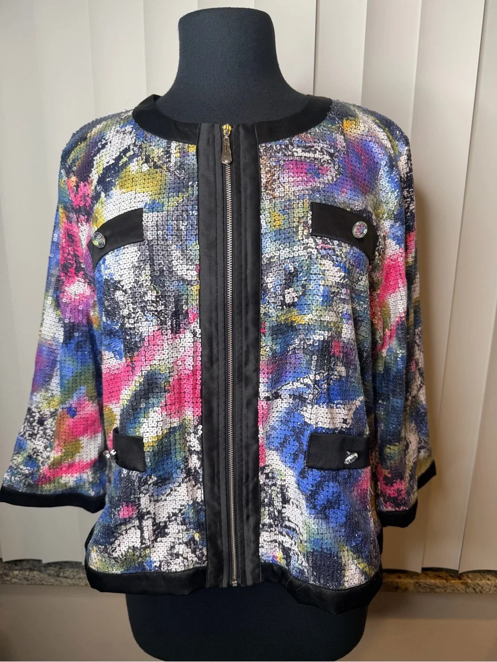 Michael Simon multicolored sequin full-zip jacket blazer Size XL - Picture 3 of 11